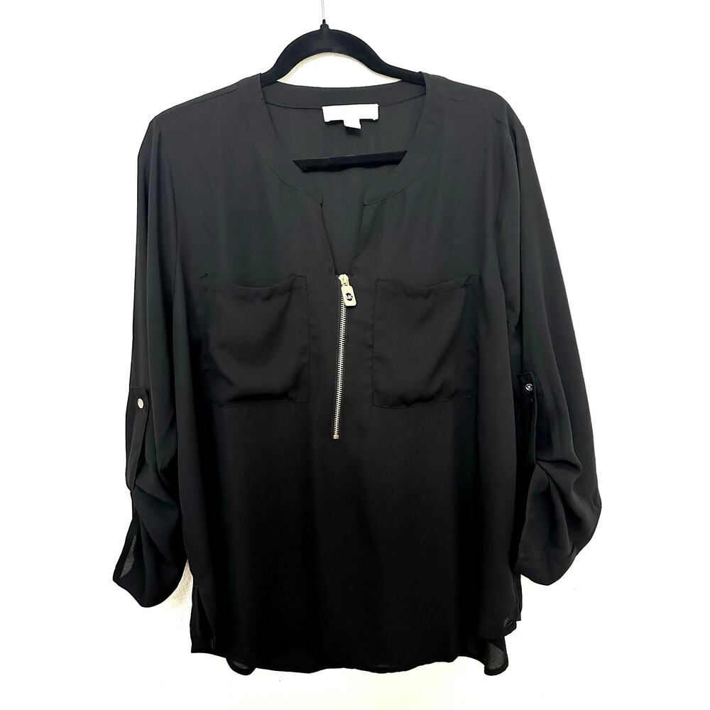 Michael Kors Front-Zip Blouse SZ M